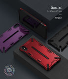 iPhone XS Max Case | Dual-X [DX] - Red, purple, and black rugged protective cases for iPhone XS Max on a dark surface.