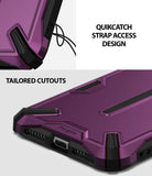 iPhone XS Max Case | Dual-X [DX] - Metallic purple phone case showing QuikCatch strap hole and precise charging port cutouts.