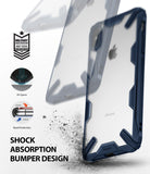iPhone XS Max Case | Fusion-X - Navy blue shock-absorbent phone case with clear back, drop protection, and raised bezels.