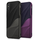 iPhone XS Max Case | Wave - Two phone cases with a textured, wavy design in black and purple-black colorways.