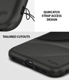 iPhone XS Max Case | Wave - Close-up of black phone case showing QuikCatch strap hole and precise charging port cutouts.