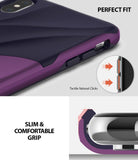 iPhone XS Max Case | Wave - Metallic purple phone case showing tactile button clicks and a slim, comfortable grip design.