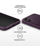 iPhone XS Case | Onyx - Purple phone case showing lifted bezels, responsive buttons, and precise port cutouts.