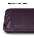 iPhone XS Case | Onyx - Purple phone case with a brushed steel texture and diagonal ribbed corner detailing.