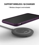 iPhone XS Case | Onyx - Purple phone case hovering above a gray Ringke wireless charging pad on a white background.