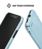iPhone XS Case | Slim - Sky blue slim case on an iPhone XS showing 360-degree edge coverage and precise port cutouts.
