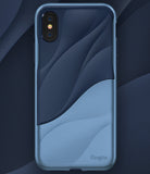 iPhone XS Case | Wave - Coastal blue phone case with a two-tone wavy design and embossed Ringke logo on a dark background.