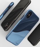 iPhone XS Case | Wave - Multiple iPhone XS cases featuring a textured, layered wave design in blue and black colorways.