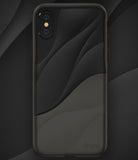 iPhone XS Case | Wave - Matte black phone case with a textured, flowing wave design and a subtle Ringke logo at the bottom.