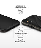 iPhone XS Case | Wave - Close-up of phone case features including lifted bezels, responsive buttons, and precise cutouts.