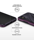 iPhone XS Case | Wave - Metallic purple phone case showing lifted bezels, responsive buttons, and precise port cutouts.