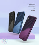 iPhone XS Case | Wave - Three iPhone XS cases in black, blue, and purple with a textured, wavy design on a light background.