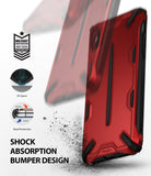 iPhone XS Case | Dual-X [DX] - Red and black shock-absorbing phone case with military-grade protection and raised bezel diagrams.