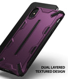 iPhone XS Case | Dual-X [DX] - Metallic purple, dual-layered rugged phone case with black accents and textured geometric design.