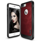 iPhone 7 Plus Case | Flex S - Front and back view of a red and black protective phone case with a carbon fiber texture.