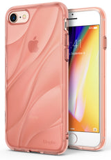 iPhone 8 / 7 / SE 2020 Case | Flow - Rose gold translucent phone case with a wavy, fluid design on a white background.