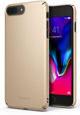 iPhone 8 Plus / 7 Plus Case | Slim - Royal gold slim-fit case shown from back and front angles on an iPhone.