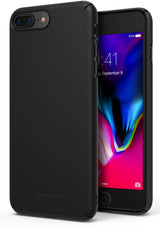 iPhone 8 Plus / 7 Plus Case | Slim - Matte black slim phone case shown from back and front angles on an iPhone.