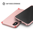 iPhone X Case | Slim + Slot Card Holder - Peach pink iPhone case showing 360-degree edge protection with highlighted corners.