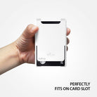 Card Holder | Slot [Solid - 2 Cards] [2 Pack] - Black - Hand holding a white card holder containing two black cards.