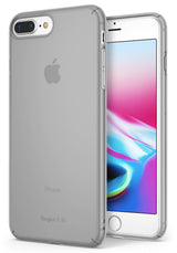 iPhone 8 Plus / 7 Plus Case | Slim - Frosted gray slim case on an iPhone, showing the back with dual camera and front screen.