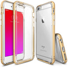 iPhone 6s / 6 Case | Frame - Clear protective phone cases with metallic gold bumpers shown from front, back, and side angles.