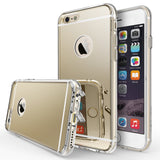 iPhone 6s / 6 Case | Mirror - Gold reflective phone case with clear bumper, shown from back and front angles.