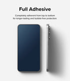 Galaxy S23 FE Screen Protector | Full Cover Glass - Galaxy S23 FE Screen Protector - Front and side views of a smartphone with a full-adhesive glass screen protector applied.