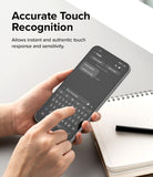 Galaxy S23 FE Screen Protector | Full Cover Glass - Galaxy S23 FE Screen Protector - Hands typing on a smartphone screen to demonstrate touch sensitivity and responsiveness.