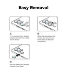 Galaxy S24 FE | Camera Lens Frame Glass - Three-step diagram showing how to remove lens protectors using a tool.