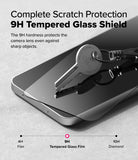 Galaxy S24 FE Screen Protector | Easy Slide Tempered Glass - Galaxy S24 FE Screen Protector - A metal key resting on a 9H tempered glass screen protector atop a smartphone.