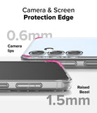 Galaxy S24 FE Case | Fusion - Clear phone case showing 0.6mm camera lips and 1.5mm raised screen bezel for protection.