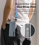 Galaxy S24 FE Case | Fusion - Person wearing a phone case with a dual strap and small bag attached via built-in lanyard holes.