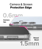 Galaxy S24 FE Case | Fusion Matte - Close-up showing 0.6mm camera lips and 1.5mm raised screen bezel for device protection.