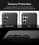 Galaxy S24 FE Case | Onyx - Comparison showing Ringke Onyx camera coverage versus others with a close-up of raised bezels.