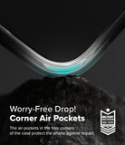 Galaxy S24 FE Case | Onyx - Close-up of a phone case corner with a glowing air pocket resting on a dark, textured rock.