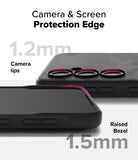 Galaxy S24 FE Case | Onyx - Diagram showing 1.2mm camera lips and 1.5mm raised screen bezel for phone protection.
