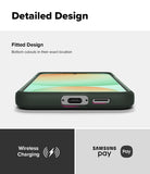Galaxy S24 FE Case | Onyx - Bottom view of phone case showing precise cutouts for charging port and speaker, with wireless charging icons.