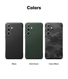 Galaxy S24 FE Case | Onyx - Three Galaxy S24 FE cases in black, dark green, and camo black arranged side-by-side.