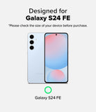 Galaxy S24 FE Case | Onyx - A light blue Galaxy S24 FE smartphone shown from front and back with text confirming compatibility.
