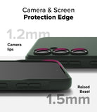 Galaxy S24 FE Case | Onyx - Dark green phone case showing 1.2mm camera lips and 1.5mm raised screen bezel for protection.