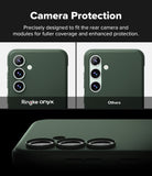 Galaxy S24 FE Case | Onyx - Comparison showing Ringke Onyx camera coverage versus others on a green phone case.