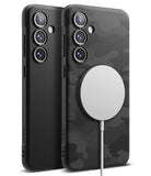 Galaxy S24 FE Case | Onyx Magnetic - Two black textured phone cases, one with a white magnetic charger attached.