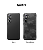 Galaxy S24 FE Case | Onyx Magnetic - Two Galaxy S24 FE cases side-by-side in solid black and black camouflage patterns.