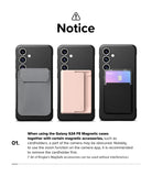 Galaxy S24 FE Case | Onyx Magnetic - Three black phones with magnetic cardholders attached, showing potential camera overlap.
