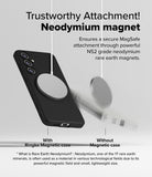 Galaxy S24 FE Case | Onyx Magnetic - A phone with a magnetic case attached to a charger versus one without falling away.