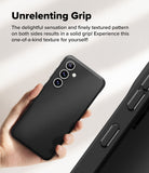 Galaxy S24 FE Case | Onyx Magnetic - Hand holding a black textured phone case with a close-up of its side grip pattern.