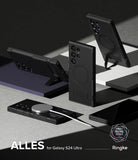 Galaxy S24 Ultra Case | Alles - Black matte phone cases with integrated kickstands and magnetic charging on a geometric base.