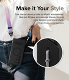 Galaxy S24 Ultra Case | Alles - Person wearing a black phone case with a colorful lanyard, featuring a close-up of the accessory hole.