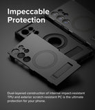 Galaxy S24 Ultra Case | Alles - Black protective phone case with a built-in kickstand and magnetic ring on a dark background.